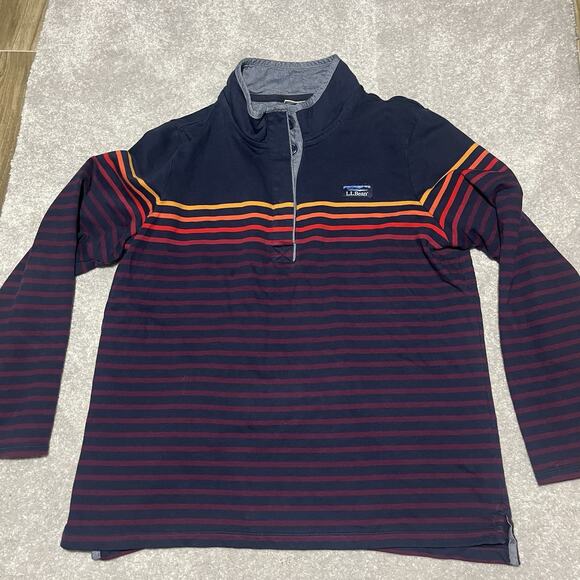 L.L. Bean Tops - L.L. Bean Stripe 1/4 Button Long Sleeve Rugby Pullover Sweatshirt Women’s XL